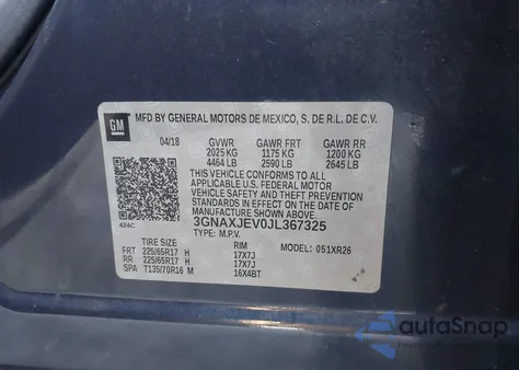 2018 Chevrolet Equinox Lt from USA, damaged, VIN 3GNAXJEV0JL367325